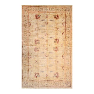 Violet Elegant Beige Hand-Knotted Wool Rug Carpet, Soft Allover Design For Sale