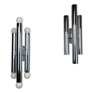 Large Chrome Wall Lights from Lamperti, Italy, 1970s, Set of 2 For Sale