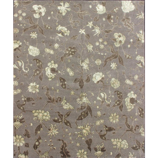 Modern Nepalese Floral Wool and Silk Gray Rug For Sale - Image 12 of 12