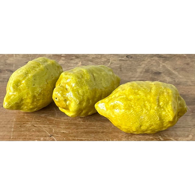 Yellow Vintage Boho Italian Glazed Ceramic Lemons - Set of 3 For Sale - Image 8 of 12