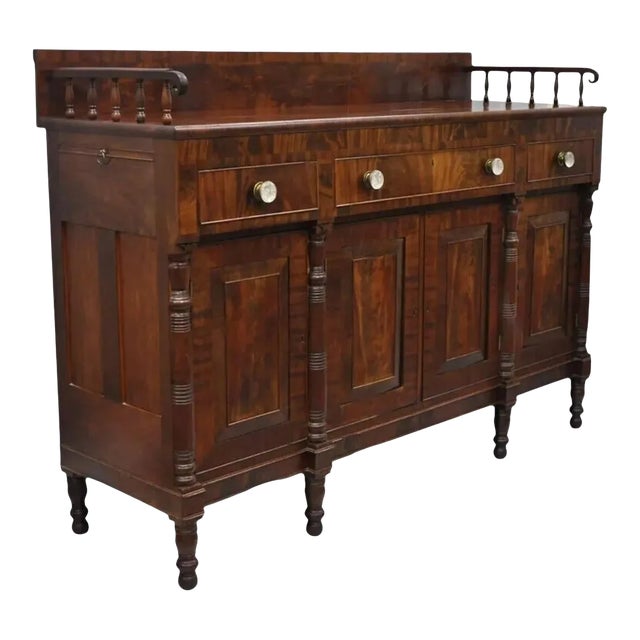 Antique 19th C. American Empire Crotch Flame Mahogany Sideboard Buffet For Sale