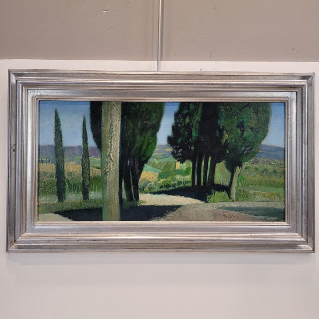 René Genis, The Alley of the Cypresses, 1970s, Oil on Canvas For Sale - Image 4 of 18