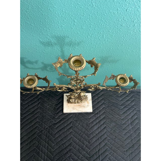 Antique Victorian Brass Figural Girandole Candelabra c.1850-1870 Marble Base For Sale In Naples, FL - Image 6 of 9