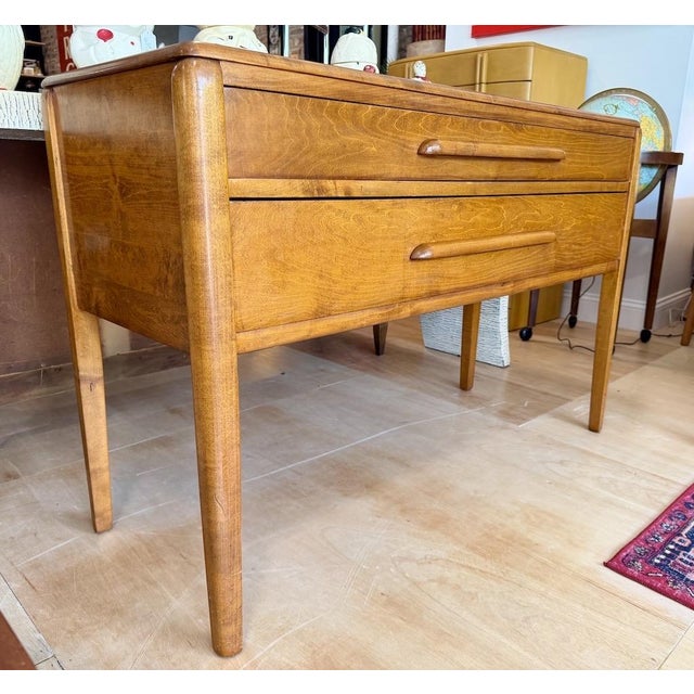 Mid-Century Modern 1940s Two Drawer Solid Maple Console Table For Sale - Image 3 of 13