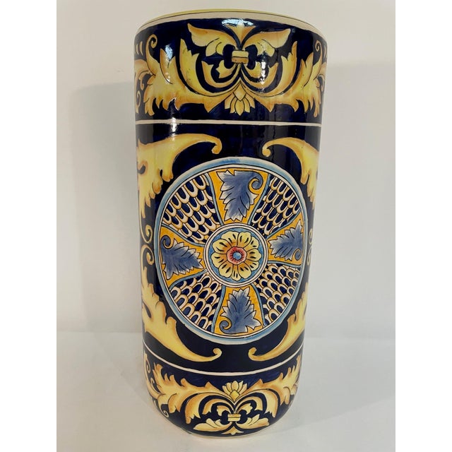 Ceramic Vintage Mid 20th Century Italian Majolica Ceramic Umbrella Stick Stand For Sale - Image 7 of 14