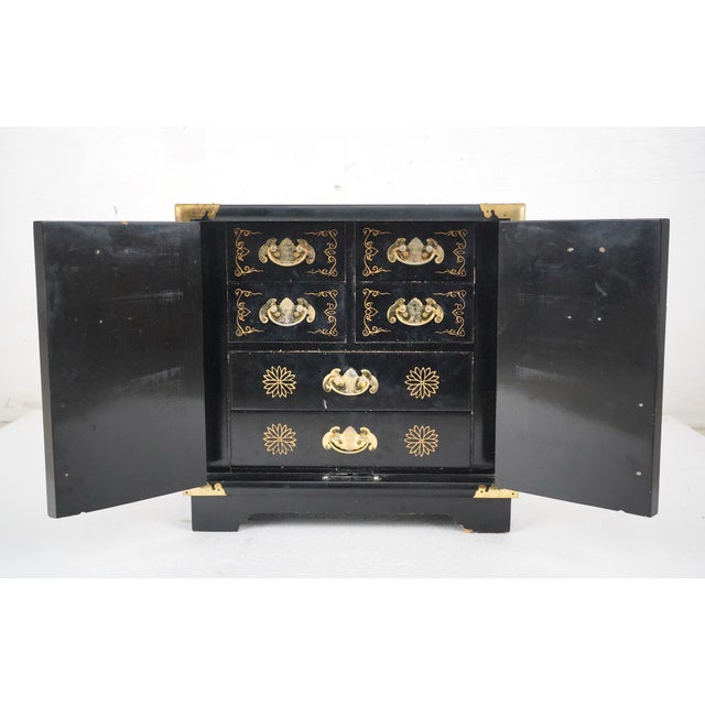 Late 20th Century Late 20th Century Hand Painted Black Lacquer Chinoiserie Cabinet For Sale - Image 5 of 11