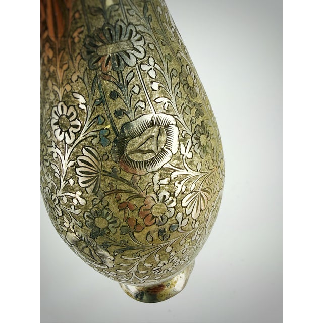 Silver Vintage Hand-Engraved Silver-Tone Indian Vase, Circa 1965–1970s For Sale - Image 8 of 9