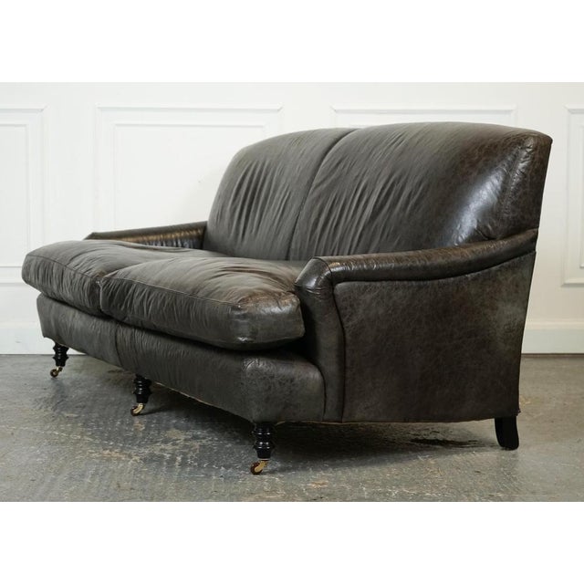 Exquisite Howard Style Heritage Grey Leather Sofa For Sale - Image 13 of 17