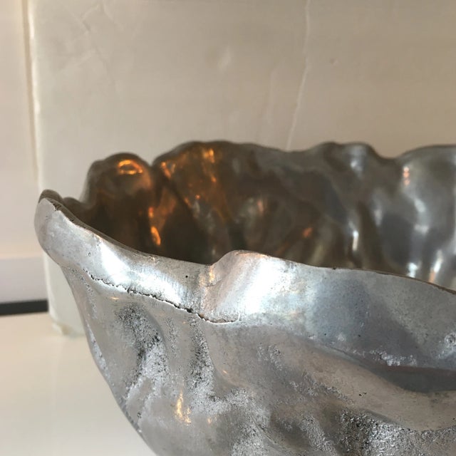 Mid 20th Century Silver Textured Metal Leaf Bowl For Sale - Image 5 of 10