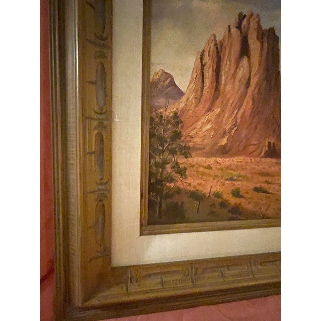 Wood Original Maurice Green 1977 Southwestern Landscape Oil Painting "Twin Buttes" Framed For Sale - Image 7 of 15