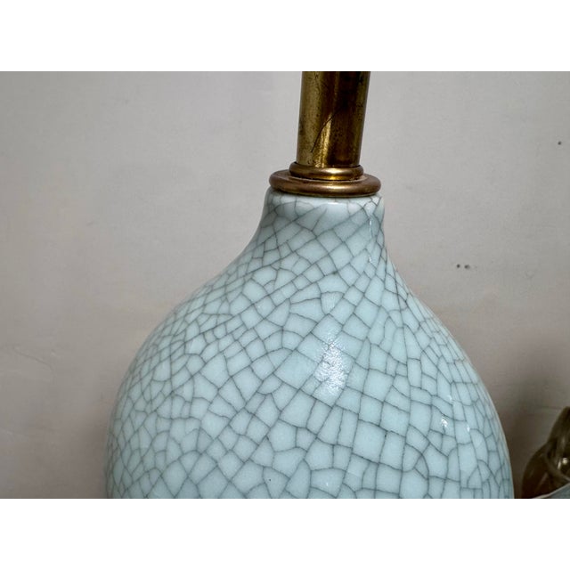 Modern Modern Porcelain Celadon Crackle Lamps - A Pair For Sale - Image 3 of 5
