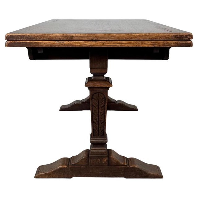 Antique Early 20th Century English Oak Draw-Leaf Refectory Dining Table For Sale - Image 6 of 8