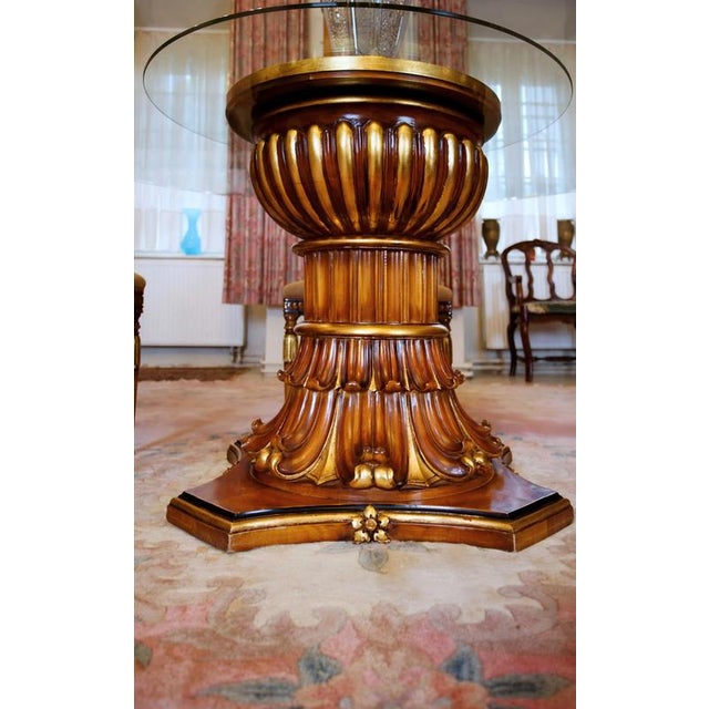 Brown Round Dining Table with Gilded Carving and Rotating Center For Sale - Image 8 of 9