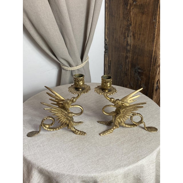 Gold Vintage Bronze Chimera Candlesticks, 1920s, Set of 2 For Sale - Image 8 of 18