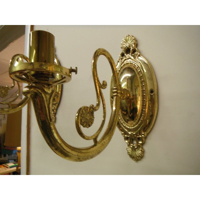 Traditional Vintage Brass Electric Wall Sconces - Pair For Sale - Image 3 of 8