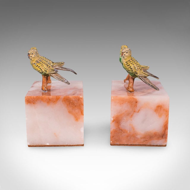Pair of Vintage Budgerigar Bookends, Italian, Onyx Marble, Budgies, Novel Rest For Sale - Image 4 of 10