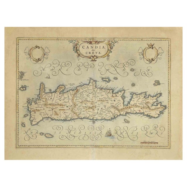 Map of Crete Etching by Johannes Blaeu, 1650s For Sale