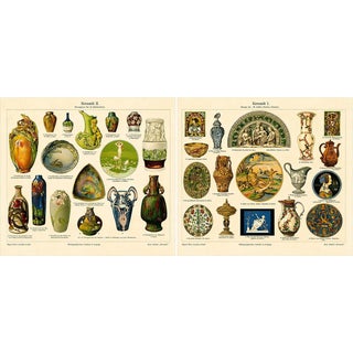 Antique Chromolithographs of Ceramics Through the Ages, 1898, Set of 2 For Sale