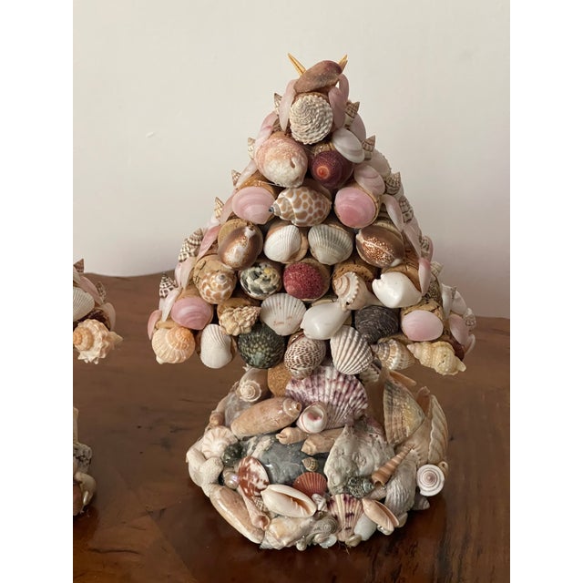 Folk art pair of Sailors Valentines encrusted with exotic sea shells souvenirs.