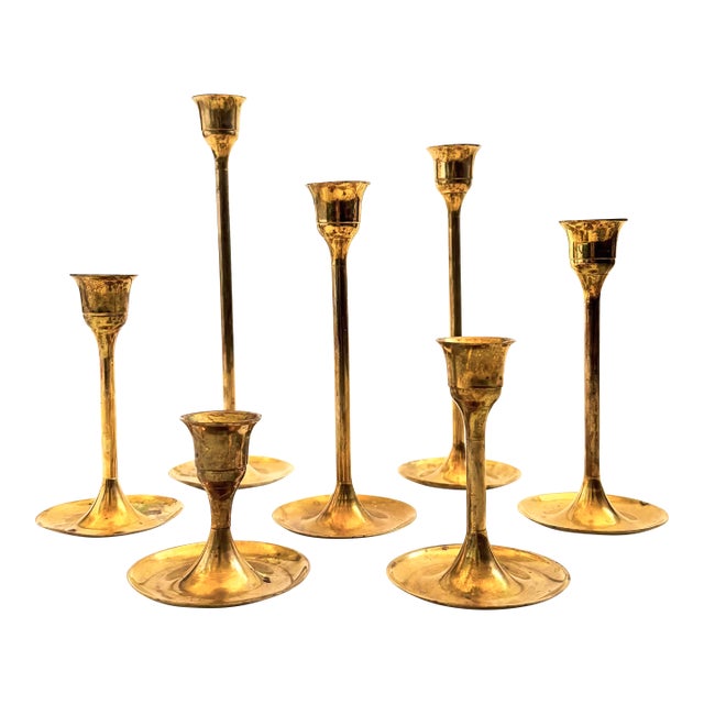 Graduated Brass Candlestick Holders - Set of 7 For Sale