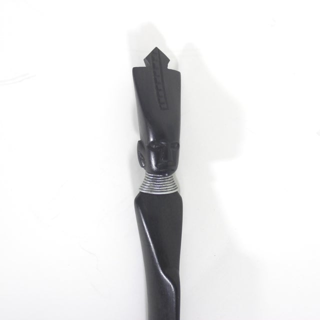 Tribal Vintage Carved Wood Letter Opener, African Art, Ebony Coloured Wood Face Head For Sale - Image 3 of 8
