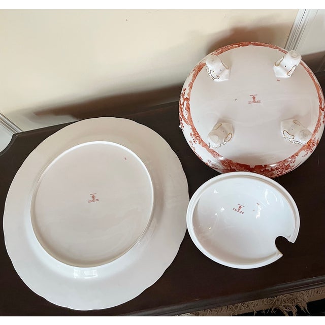 Vintage Royal Crown Derby English Bone China Red Aves Soup Tureen & Under Plate For Sale - Image 9 of 10