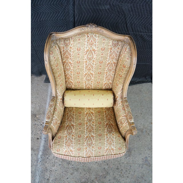 Late 20th Century Vintage French Louis XVI Style Walnut Bergère Wingback Library Reading Chair For Sale - Image 5 of 18