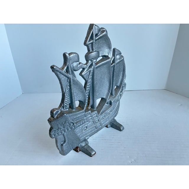 Metal Antique Cast Iron Sailing Ship Doorstop – Nautical Décor - Figurine For Sale - Image 7 of 9