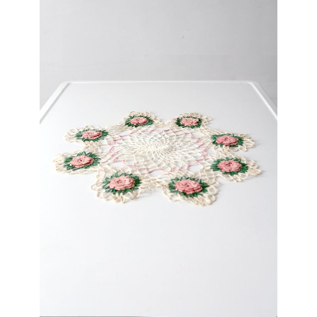 Vintage Hand Crocheted Floral Doily For Sale - Image 9 of 10