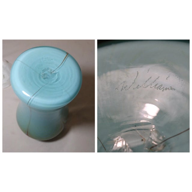 Vintage Hand Blown Baby Blue Pulled Feather Signed Williams Studio Glass Vase For Sale - Image 12 of 12