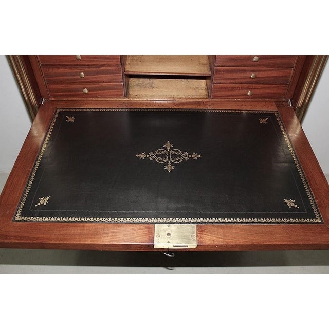 Brown 18th Century Louis XVI Secretary in Mahogany, White Marble, and Brass For Sale - Image 8 of 18