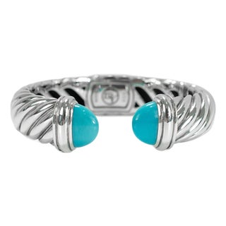 David Yurman Sculpted 925 Silver Turquoise Cable Waverly Cuff Bangle Bracelet For Sale