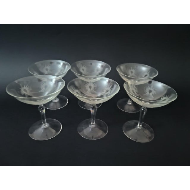1930s Art Deco Champagne Glasses in Engraved Crystal, 1930s, Set of 6 For Sale - Image 5 of 5