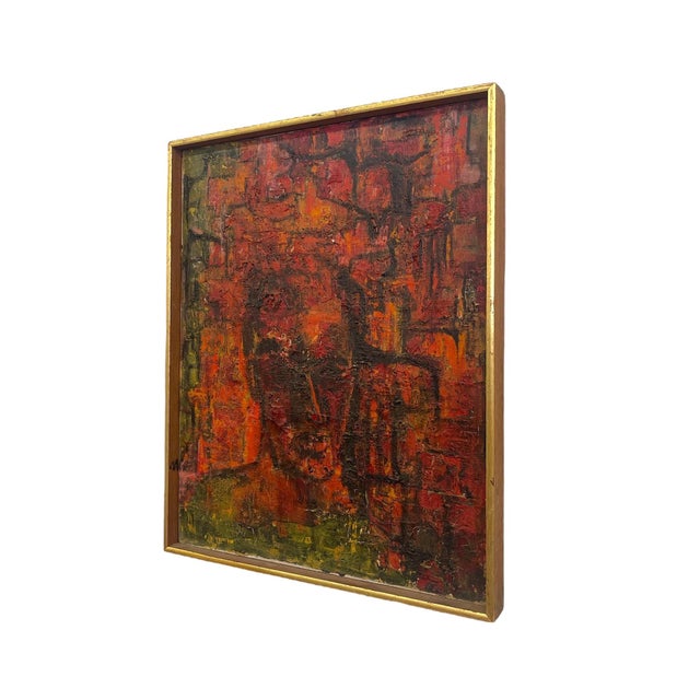 Abstract Vintage Mid-Century Abstract Expressionist Portrait Painting on Canvas For Sale - Image 3 of 9