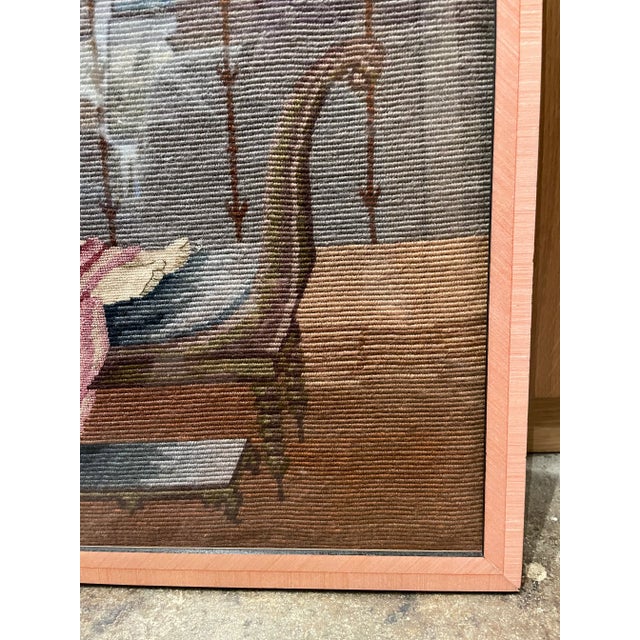Victorian Antique Framed Needlepoint of Woman on Chaise Lounge, 1922 For Sale - Image 3 of 13