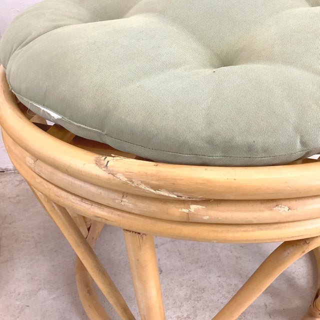 Pair of Rattan Footstools With Sage Cushions For Sale In Philadelphia - Image 6 of 12