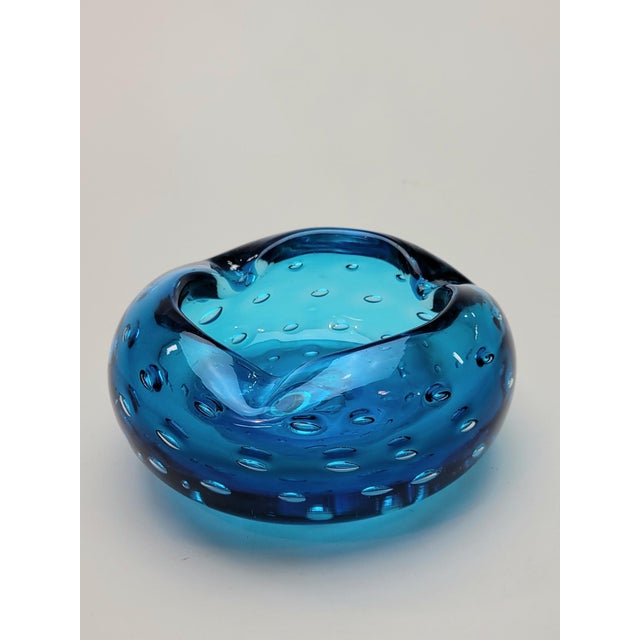 Blenko controlled bubble turquoise "Blenko Blue" ashtray. This is unsigned, but is documented in the Blenko catalogs. This...