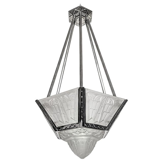 Art Deco French Art Deco Pendant Chandelier Signed by Hanots For Sale - Image 3 of 7
