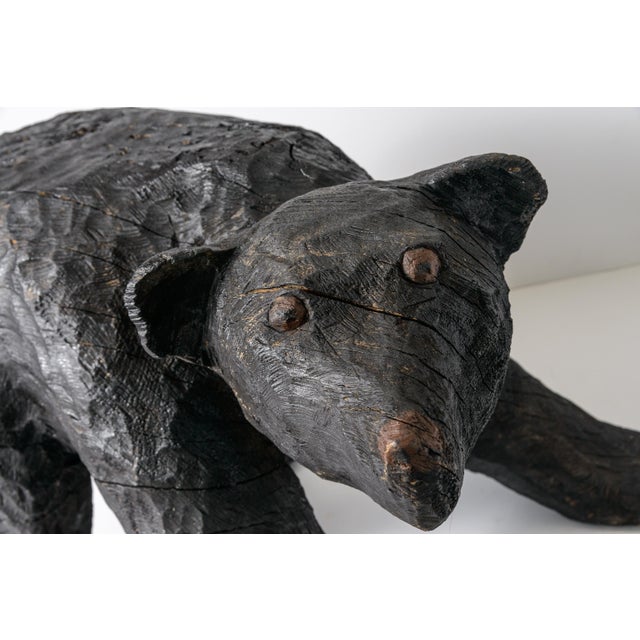 Monumental Hand Carved Wood Rustic Folk Art Prowling Black Bear For Sale - Image 9 of 9
