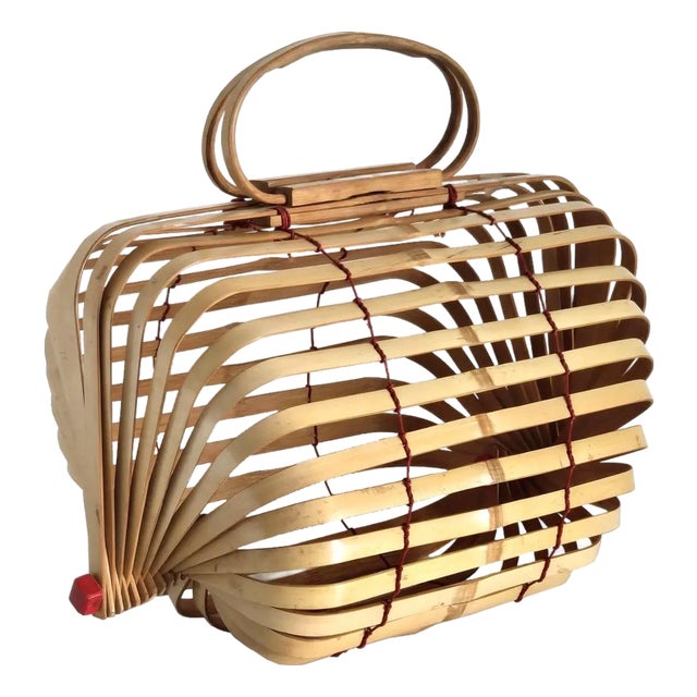 1940s Japanese Bamboo Lobster Cage Basket/Purse For Sale