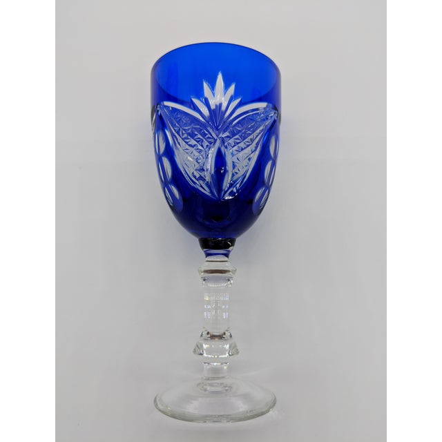 MidCentury Bohemian Cobalt Blue Cut Glasses & Decanter Set of 5