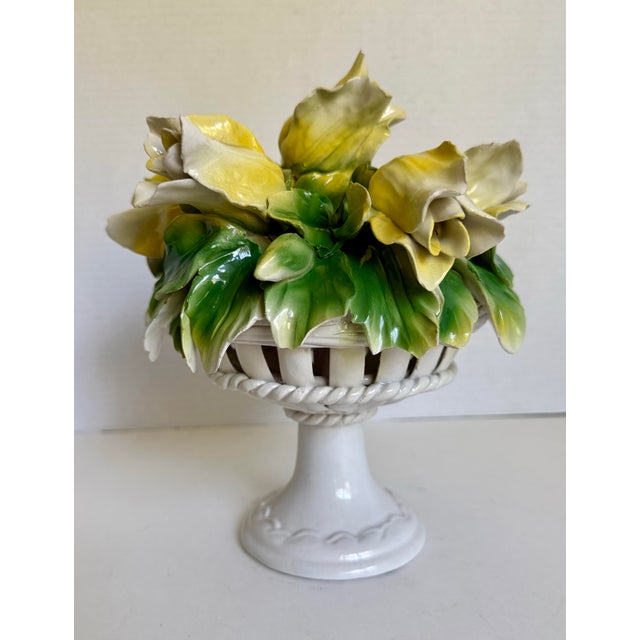 Mid 20th Century Vintage Italian Hand-Painted Yellow Tulip Majolica Bouquet Centerpiece For Sale - Image 5 of 12