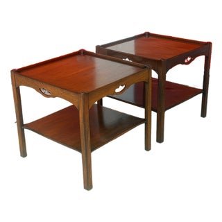 1960's Mid Century Kittinger Walnut Two-Tier Side Tables - A Pair For Sale