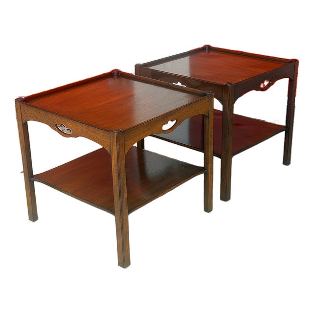 1960's Mid Century Kittinger Walnut Two-Tier Side Tables - A Pair For Sale