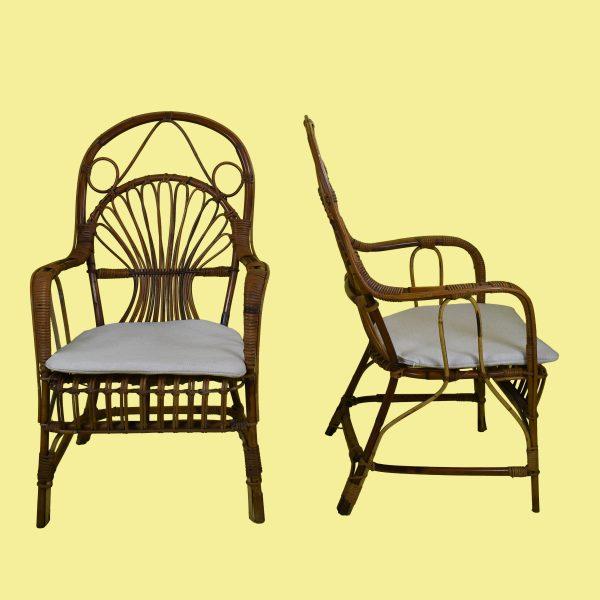 Coastal Set of 4 Italian Bent Rattan Chairs For Sale - Image 3 of 6