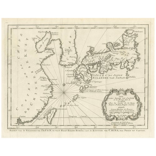 Antique Map of Japan and Korea and the Chinese Coast by Bellin, 1755 For Sale