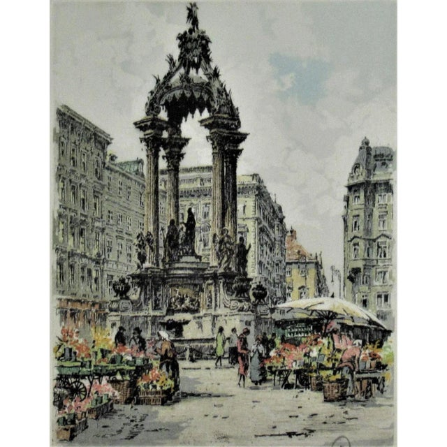 Artist: Hans Figura (Austrian, 1898-1978) Title: Marche aux Fleurs Year: Circa 1950 Medium: Color etching with aquatint...