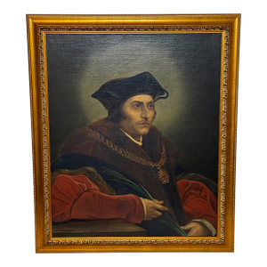 Large English Oil Painting Sir Thomas More Chancellor Duchy of Lancaster After Hans Holbein