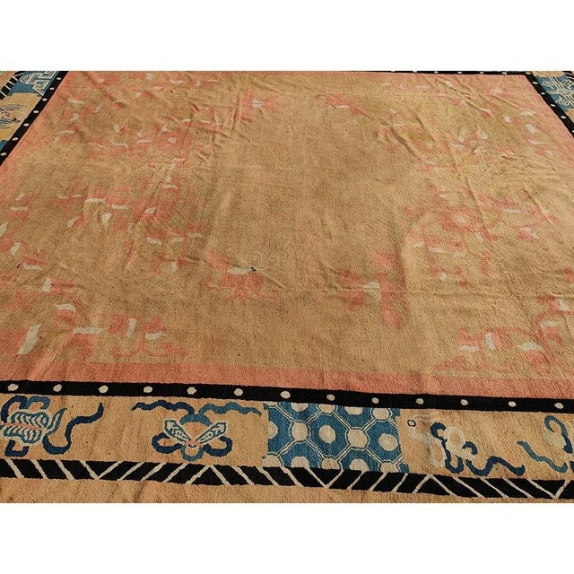 Late 19th Century 1890s Antique Warm Solid Open Field Bird Chinese Peking Knotted Room Size Rug For Sale - Image 5 of 9