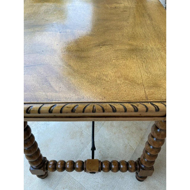 19th-Century French Hand Carved Oak Desk with Iron Stretcher & Solomonic Legs For Sale - Image 9 of 18